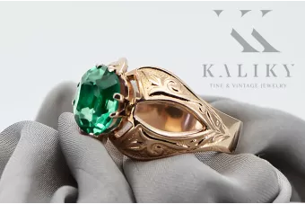 Vintage Anillo Esmeralda Oro rosa antiguo original de 14k vrc135r
